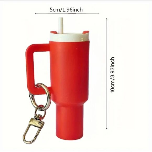 Mini Stanley Style Tumbler Novelty Keychain Mug Functional Twist Lid Cup Red NWT - Picture 4 of 6